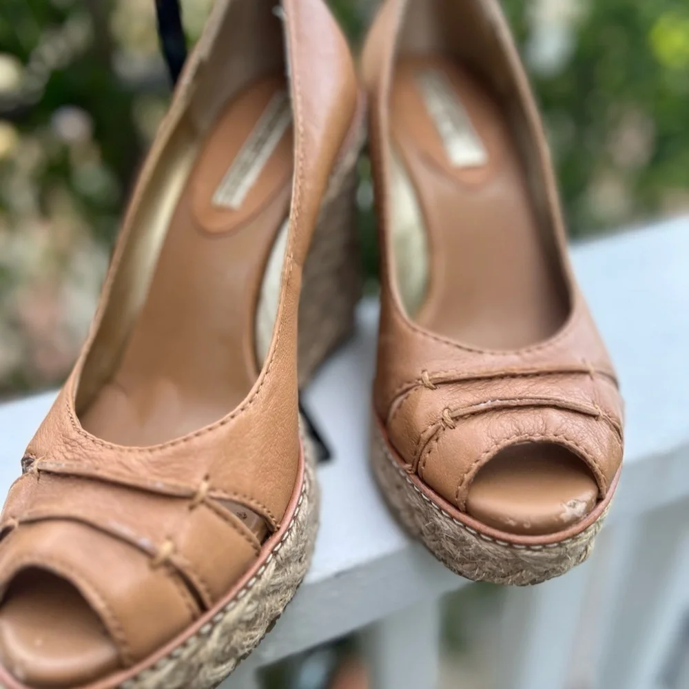 Banana Republic Tan Leather Wedge Peep-Toe